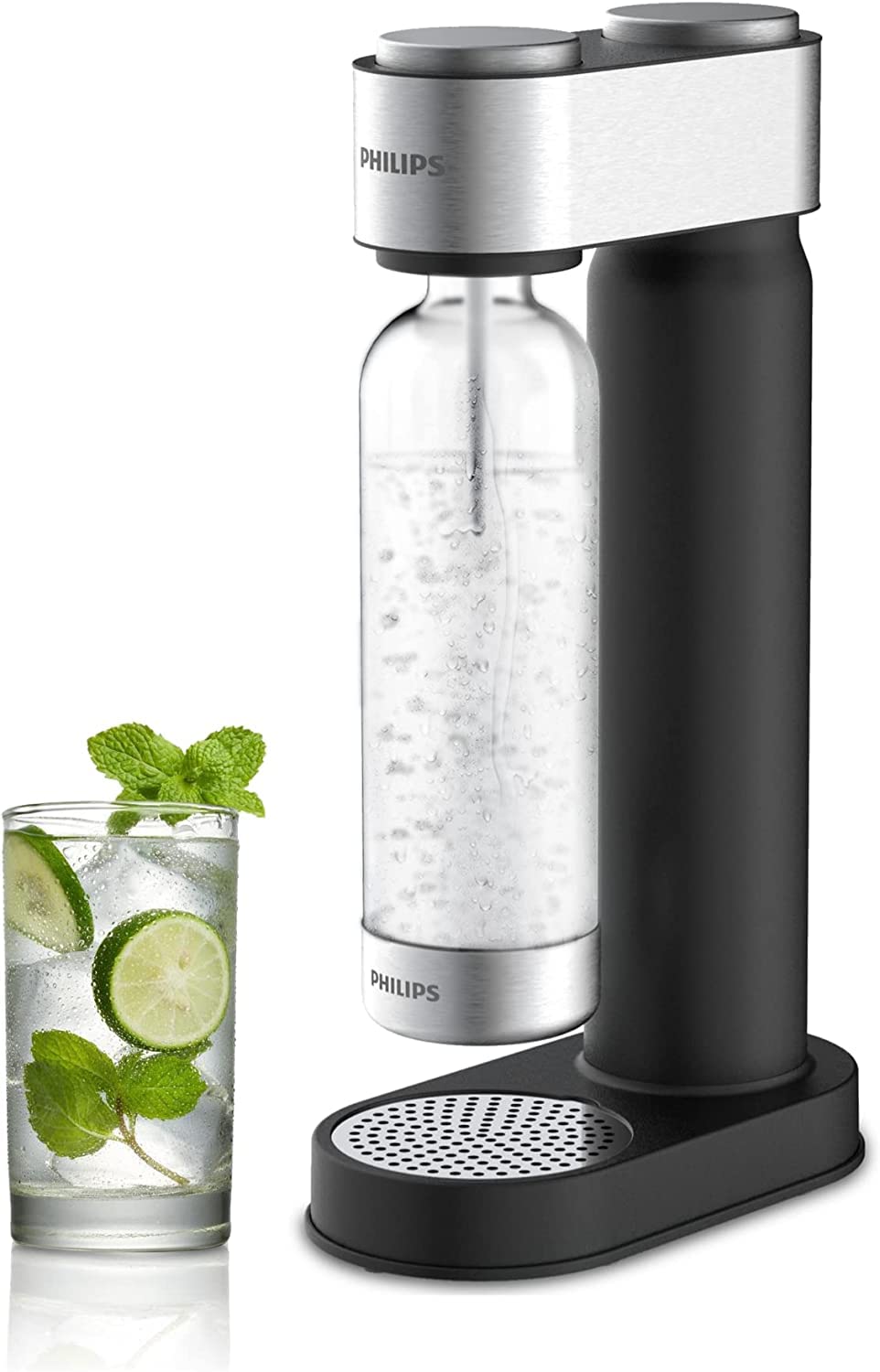 Philips Soda Water Maker Stainless Sparkling Water Maker for Home Carbonating Machine with PET 1L Carbonating Bottle (Black/ White)
